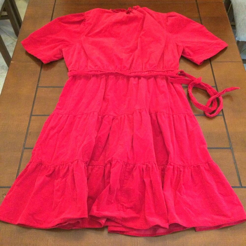 Draper James Red tiered a line dress 2x with tie velvety corduroy - Picture 10 of 12